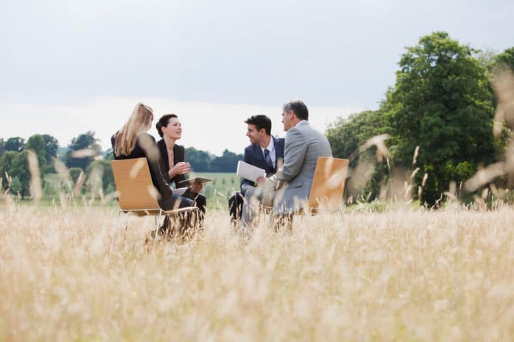 Business meeting outdoors